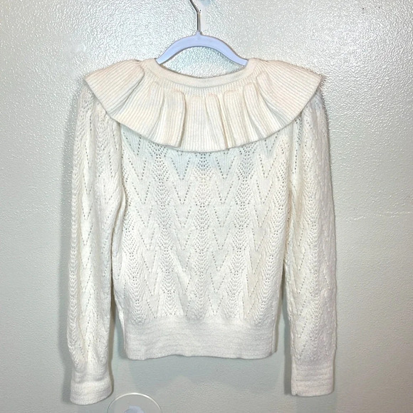 Industry Pearl Long Sleeve Ruffle Pointelle V-Neck Cable Pullover Sweater size M - Picture 7 of 8